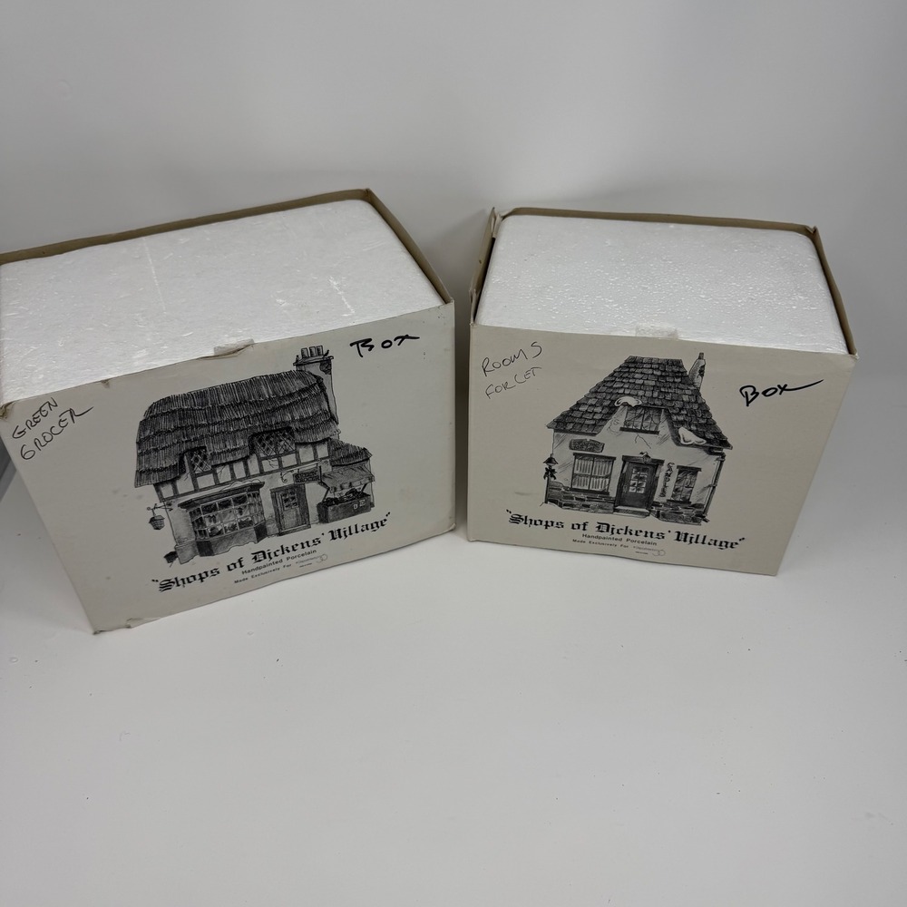 Shops of Dickens Village Green Grocer Candles Handpainted Display Houses Set